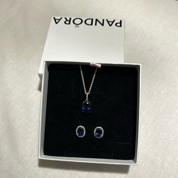 Pandora Royal Blue Sparkling Statement Necklace & Earring Set - Picture 1 of 6